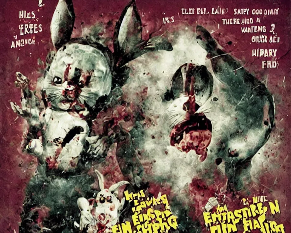 Image similar to a horror movie poster featuring the easter bunny fighting gilbert gottfried