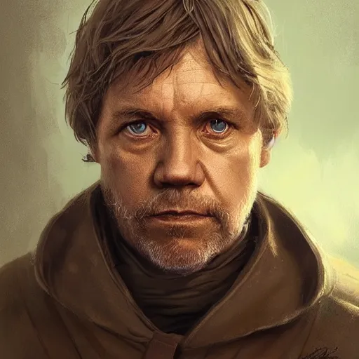 Image similar to portrait of a man by Greg Rutkowski, Commander Luke Skywalker from Star Wars Expanded Universe, he is about 60 years old, beard, wearing tactical gear of the Galactic Alliance, highly detailed portrait, digital painting, artstation, concept art, smooth, sharp foccus ilustration, Artstation HQ