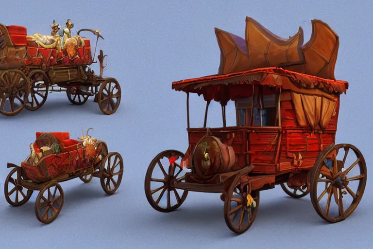 Prompt: 3d sculpt of a large circus wagon stagecoach, artstaton, League of Legends, red dead redemption2, overwatch, digital illustration