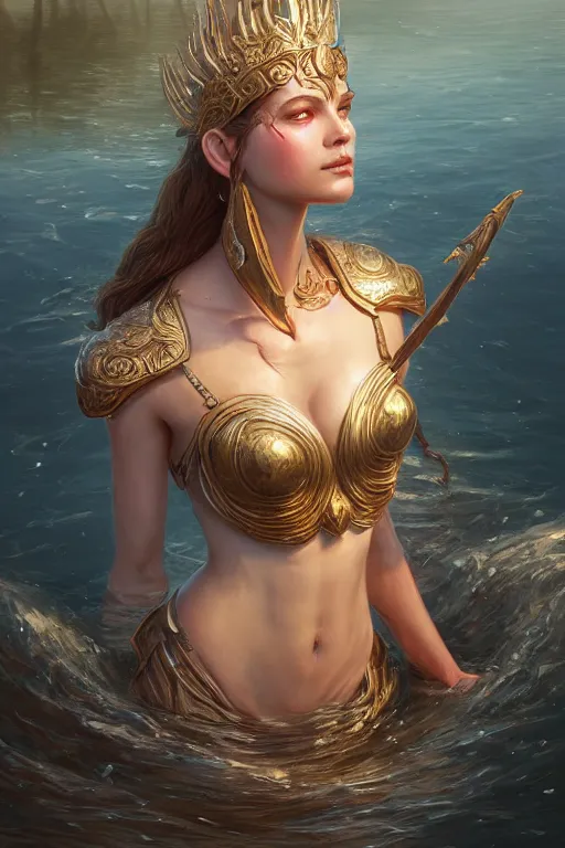 Image similar to goddess of lake, highly detailed, d & d, fantasy, highly detailed, digital painting, trending on artstation, concept art, sharp focus, illustration, art by artgerm and greg rutkowski and fuji choko and viktoria gavrilenko and hoang lap