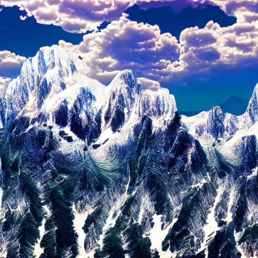 Prompt: Mountain alps bright reflections fractal HD 4k Realistic colorful cold isolated depressed in the style of Alex Grey and Ansel Adams