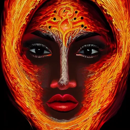 Prompt: artistic drawing of beautiful female face, made entirely from painted flames, made entirely from painted flames, made entirely from painted flames, made entirely from painted flames, made entirely from painted flames, trending on Artstation