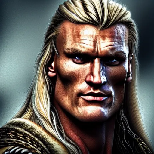 Image similar to Dolph Lundgren as swedish viking, 4k, artstation, cgsociety, award-winning, masterpiece, stunning, beautiful, glorious, powerful, fantasy art