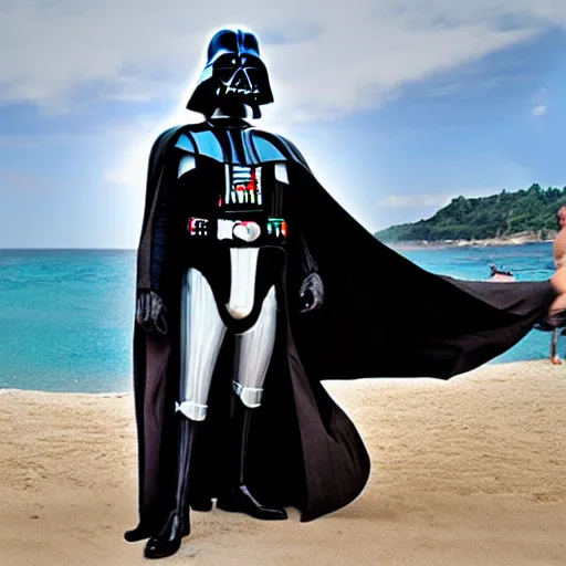 Image similar to darth vader goes to the beach