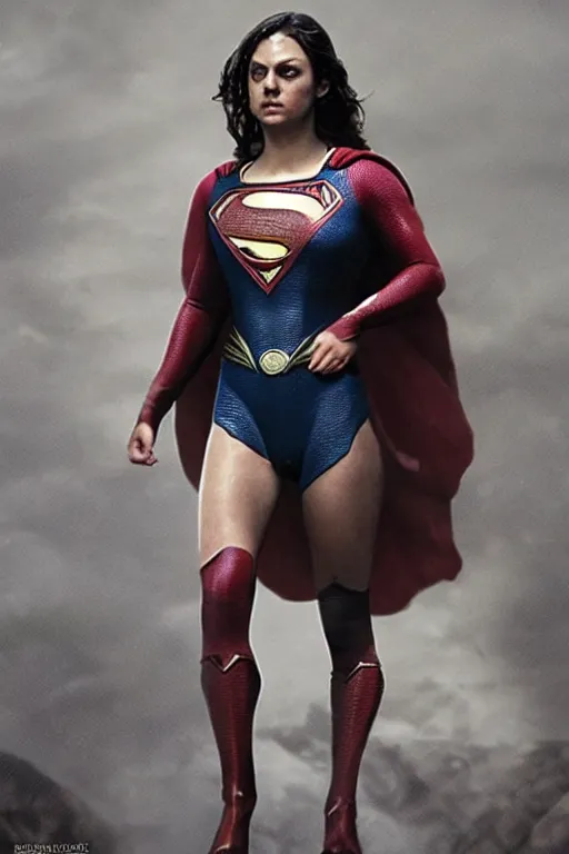 Prompt: a fancy close up of Man of Steel cast as Mila Kunis by Greg Rutkowski, full body shot