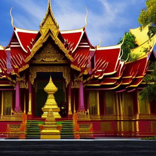 Prompt: Thai temple, 3d render