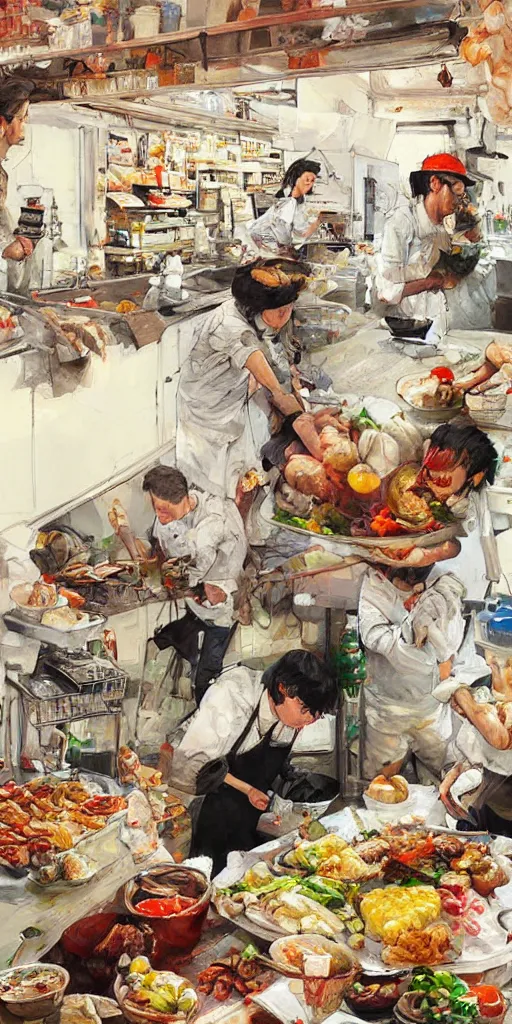Image similar to oil painting scene from food dump by kim jung gi
