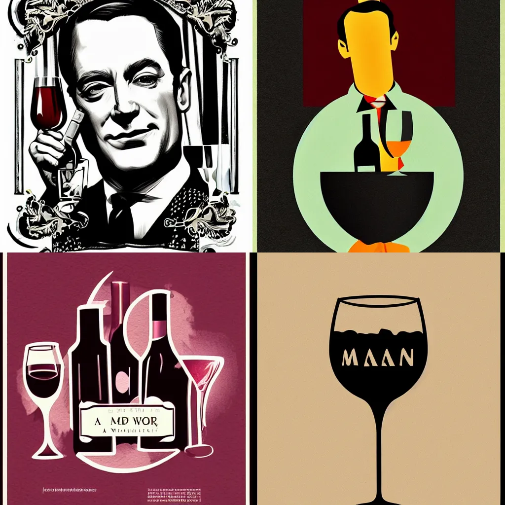 Prompt: a wine illustration in the style of Mad Men