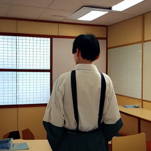 Prompt: “ a japanese classroom with walter white standing in corner ”