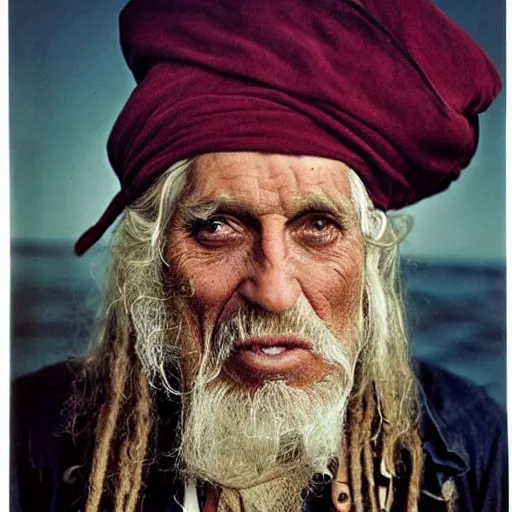 Image similar to portrait of an expressive face of an old pirate by annie leibovitz