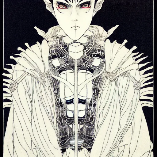 Image similar to prompt : black and white portrait soft light painted by takato yamamoto, human modified by mecha attributes and armor, inspired by ghost in shell anime, smooth face feature, intricate oil painting, high detail, sharp high detail, manga and anime 1 9 8 0