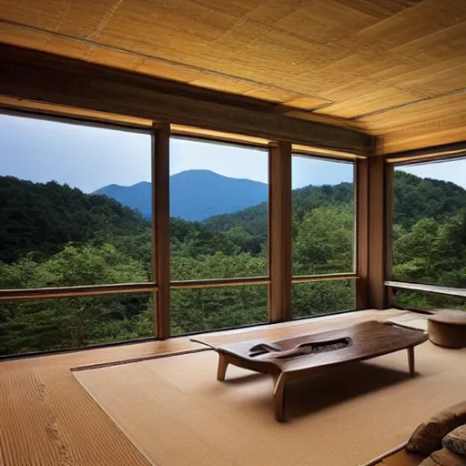 Image similar to “extravagant luxury mountain home, in Karuizawa, by Tadao Ando, modern rustic”