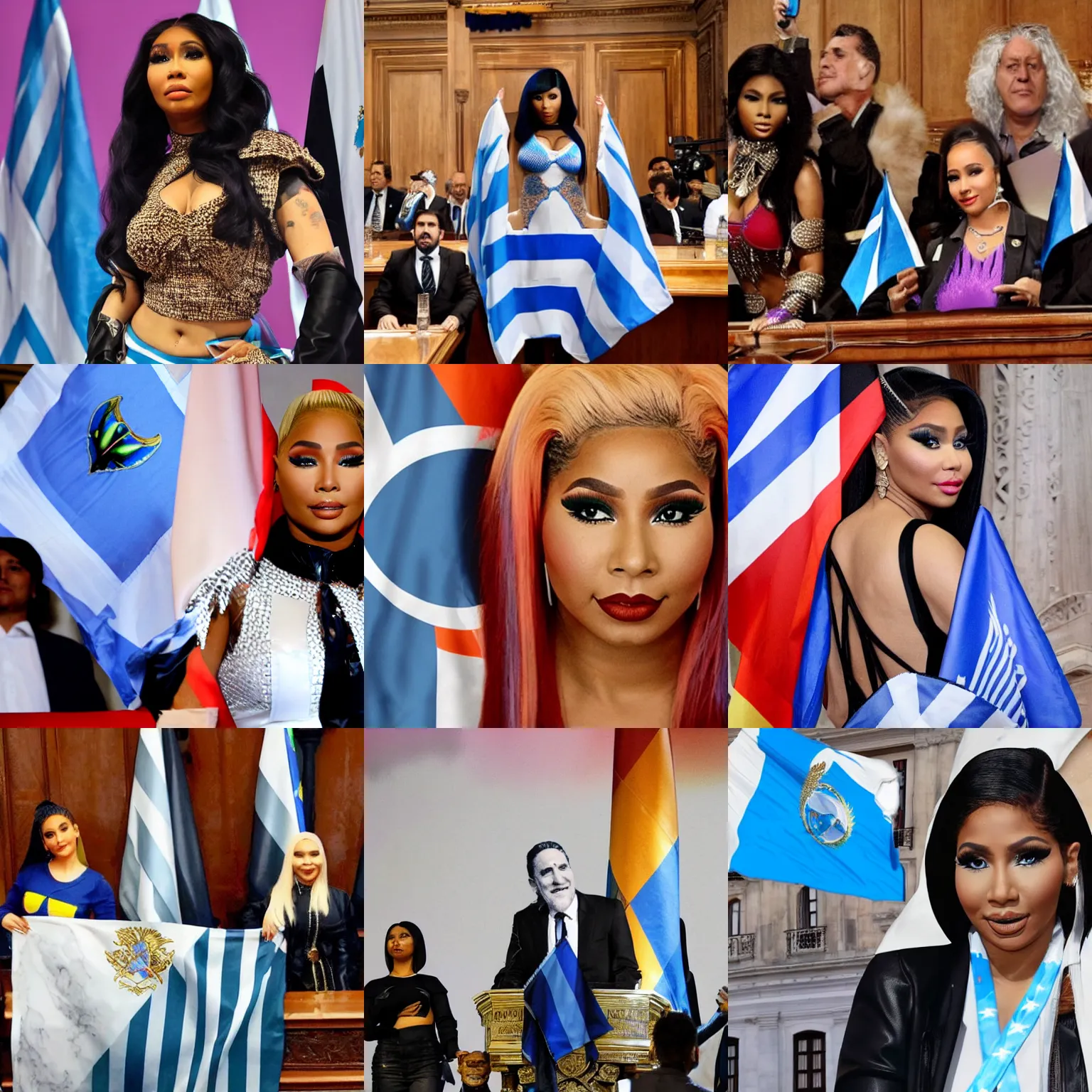 Image similar to Nicki Minaj Peronista, in the Argentine Congress, flags of Argentina behind, detailed picture