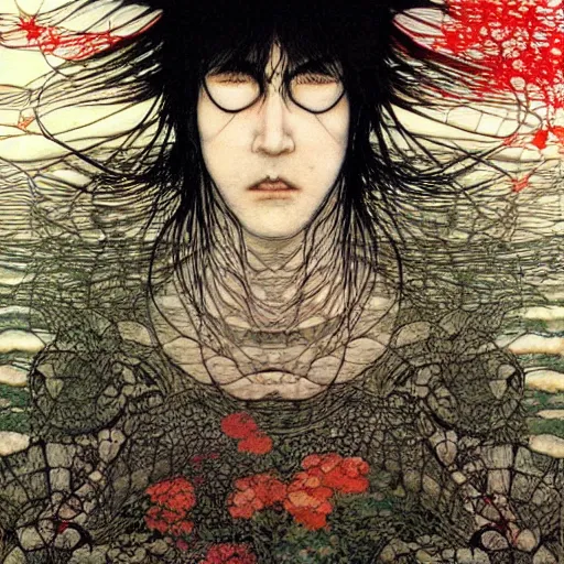 Image similar to a simple concept art portrait of a man in anguish, an award winning yoshitaka amano digital art, by, james gurney and gerhard richter. art by takato yamamoto. masterpiece, deep colours.