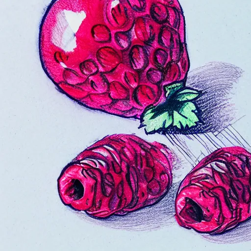 Image similar to professional ink pen sketch of a close-up raspberry