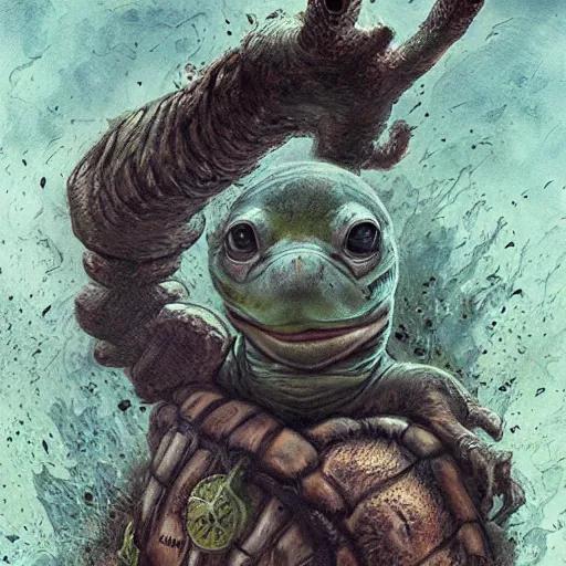 Image similar to anthropomorphic turtle hero by seb mckinnon