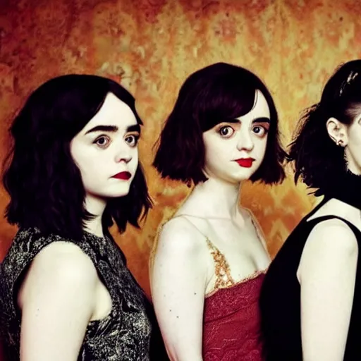 Image similar to beautiful gothic portrait of Maisie Williams, Krysten Ritter, Anne Hathaway and Natalia Dwyer Christina Ricci and Lily Collins