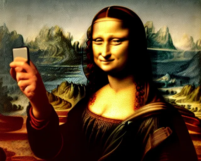 mona lisa taking a selfie painting by leonardo da vinci | Stable ...