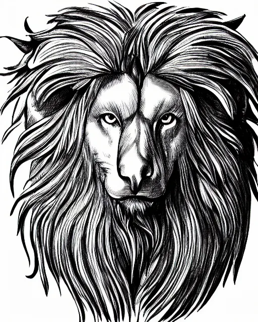 Image similar to human / eagle / lion / ox hybrid. horns, beak, mane. symmetrical. drawn by da vinci