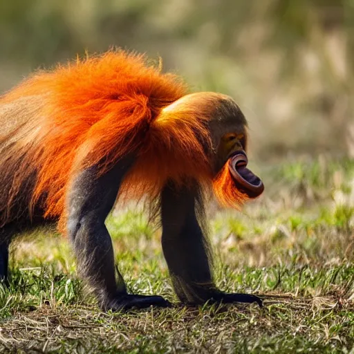 Image similar to a donald - trump - orang - outang hybrid, wildlife photography