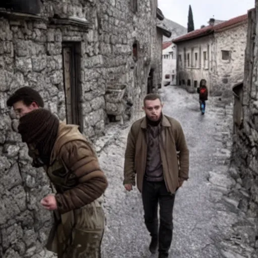 Image similar to They find Tom in Bosnia, cinematic