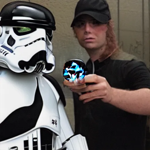 Prompt: stormtrooper drinking starbucks