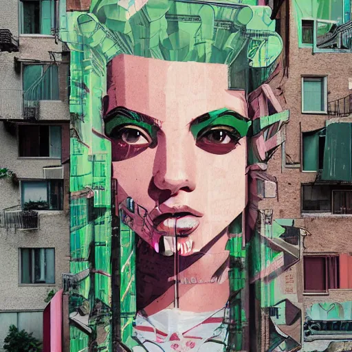 Prompt: matte painting city girls, weed, graffiti, hard edges, geometric 3 d shapes, stoned, og, street art, asymmetrical, green, marijuana, smoke, highly detailed masterpiece by sachin teng