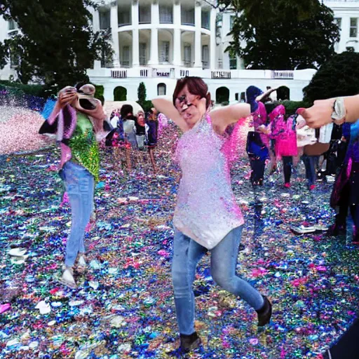 Prompt: photo aftermath glitter explosion white house