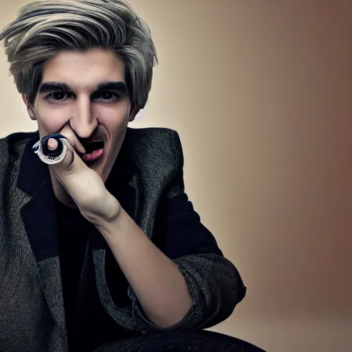 Image similar to a photo of xqc with a cigar on his mouth