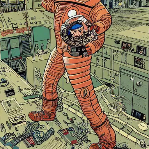 Prompt: a portrait a cybernetic astronaut, fan art from hardboiled wonderland by geof darrow,