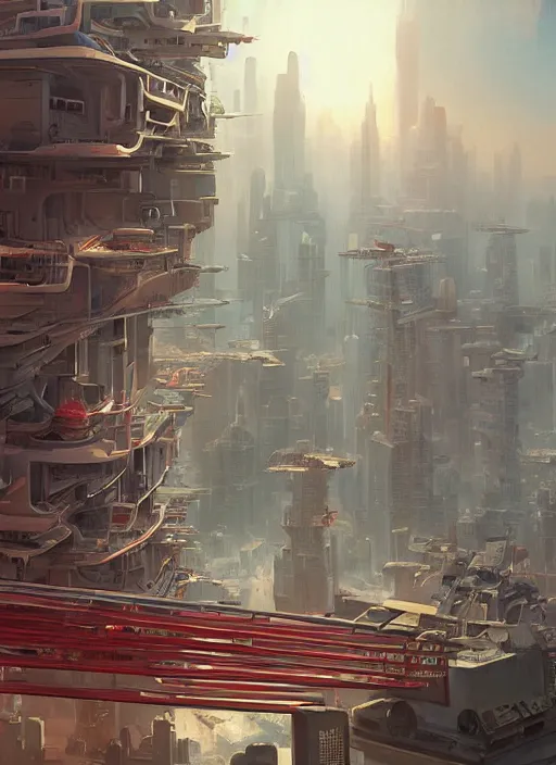 Prompt: futuristic city on the edge of steel kitchen sink red propaganda flags by ross tran, thierry doizon, craig mullins, ilya kuvshinov, artgerm, edward hopper, dan mumford, wlop, rutkovsky, carl spitzweg, moebius, unreal engine 5, lumen, nanite