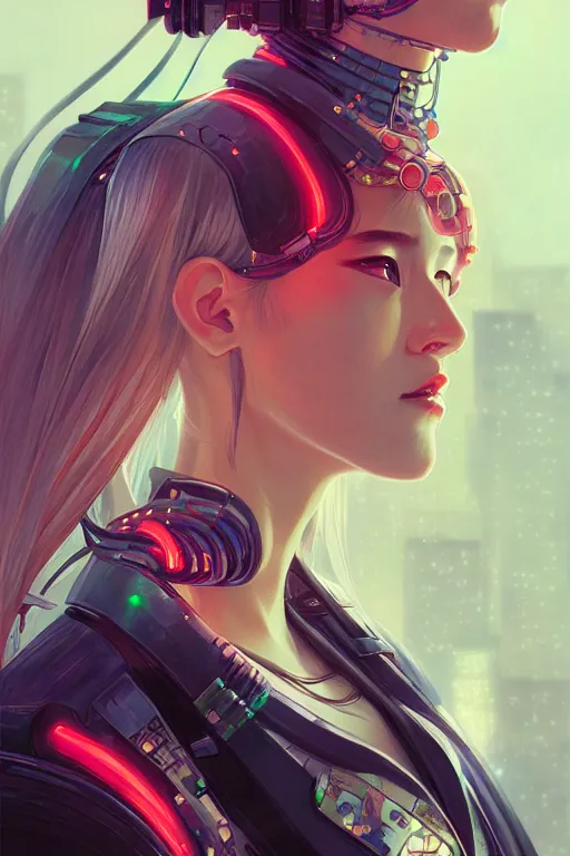 Image similar to portrait futuristic Samurai Girl, in future cyberpunk tokyo rooftop , ssci-fi, fantasy, intricate, very very beautiful, elegant, human anatomy, neon light, highly detailed, digital painting, artstation, concept art, smooth, sharp focus, illustration, art by tian zi and WLOP and alphonse mucha