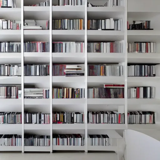 Image similar to photo of white bookshelf designed by jean nouvel