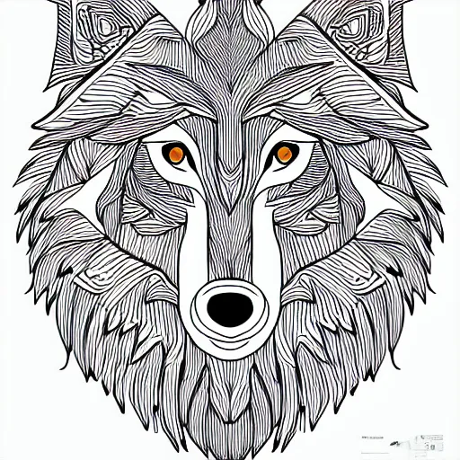 Image similar to wolf template base, digital line-art, full-body sideways view, simple, black and white, coloring book style, high quality, HD, 8K