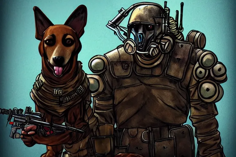 Image similar to a good ol'hound dog fursona ( from the furry fandom ), heavily armed and armored facing down armageddon in a dark and gritty version from the makers of mad max : fury road. witness me.