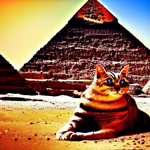 Image similar to egyptian cat vehicle of the pyramids desert HD photo superrealism 3d 8k resolution