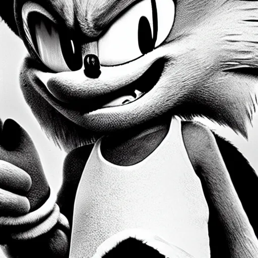 Image similar to sonic the hedgehog, smiling, unnatural grin, horror, creepy, smoke, black, dark, glow