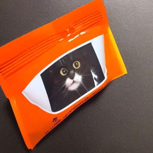 Prompt: product sticker of cat medicine with rectangle shape, elegant, minimalist, black and orange and white in color,