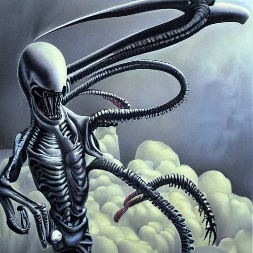 Image similar to xenomorph, surrealist painting by Brian Stephens