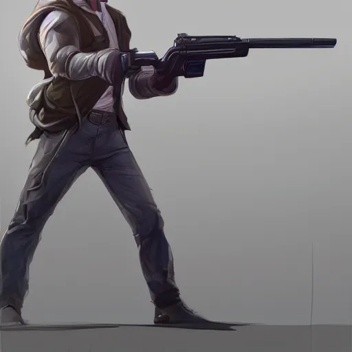 Prompt: a drawing of a man with a gun in his hand, concept art by senior character artist, featured on polycount, cobra, concept art, official art, 2d game art