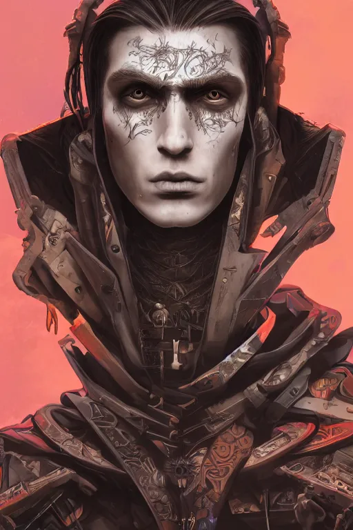 Image similar to portrait of beautiful young gothic man, warhammer, a lot of scars, readhead, the future ages, cyberpunk, highly detailed, artstation, illustration, art by tristan eaton, 8 k quality