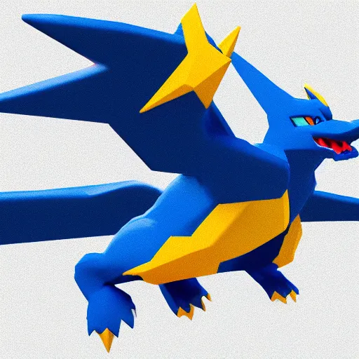 Image similar to high polygon render of mega charizard x on a white background, isometric 3 d, ultra hd