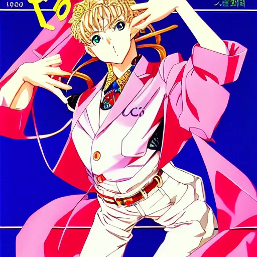 Image similar to 1993 Magazine Cover Anime key visual of a Gucci girl; official media; typography; drawn by Hirohiko Araki; Jojo's Bizarre Adventure; Jojolion, portrait, made by Stanley Artgerm Lau, WLOP, Rossdraws, James Jean, Andrei Riabovitchev, Marc Simonetti, Yoshitaka Amano, ArtStation