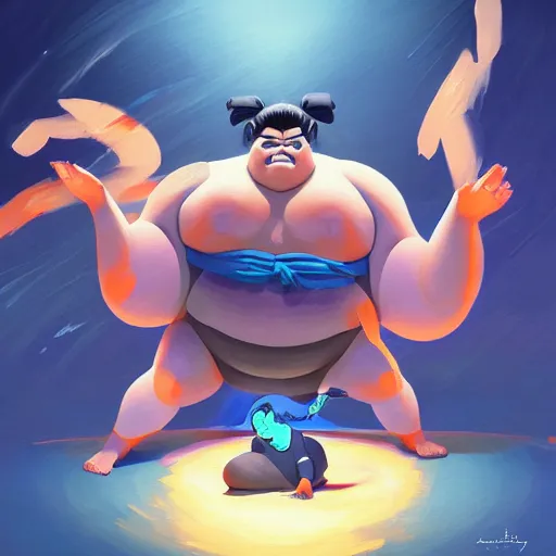 Image similar to a sumo that is also a ninja with sparkly hands, sumo pose, 3d, photo, behance hd by Jesper Ejsing, by RHADS, Makoto Shinkai and Lois van baarle, ilya kuvshinov, rossdraws, global illumination, 90s