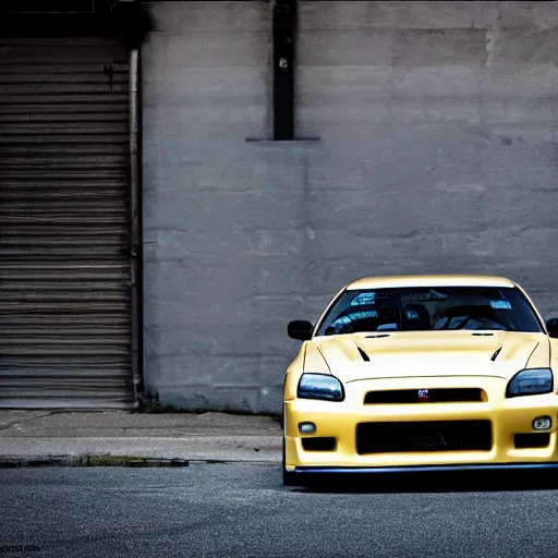 Image similar to Nissan GTR R34 Parked in alley cannon photo 1mp