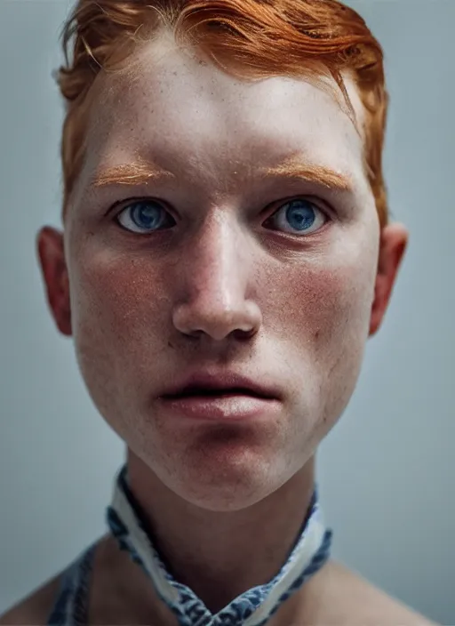 Prompt: closeup portrait of a potato eyed ginger, depth of field, zeiss lens, detailed, symmetrical, centered, fashion photoshoot, by annie leibovitz and steve mccurry, david lazar, jimmy nelsson, breathtaking, 8 k resolution, extremely detailed, beautiful, establishing shot, artistic, hyperrealistic, beautiful face, octane render