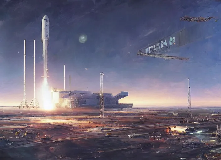 Image similar to SpaceX Big Base, concept art oil painting by Jama Jurabaev and John Berkey, extremely detailed, brush hard, artstation