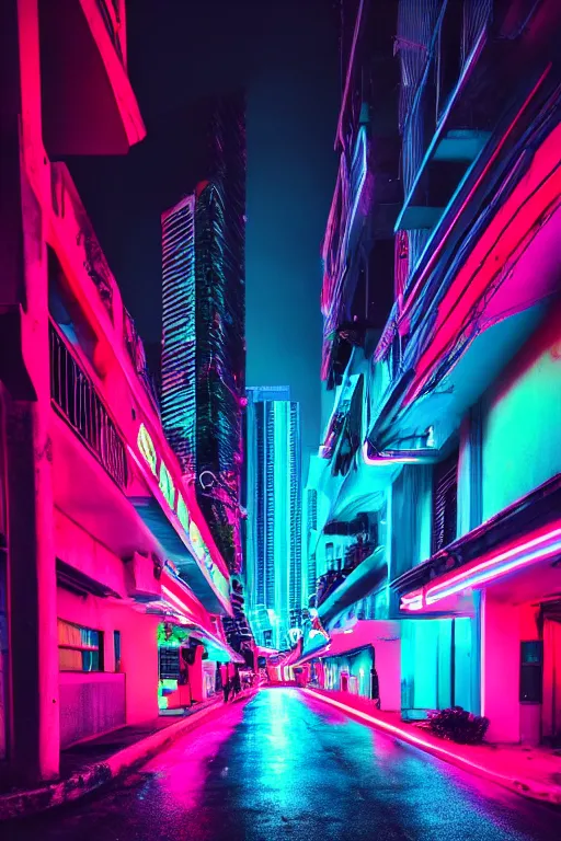 Image similar to neon streets of miami, 4 k, award winning photo, cyberpunk style