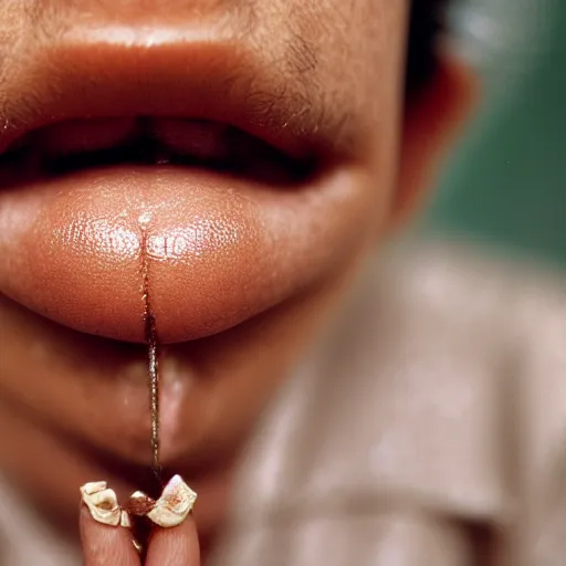 Image similar to closeup portrait of a small light brown licking its nose, natural light, sharp, detailed face, magazine, press, photo, Steve McCurry, David Lazar, Canon, Nikon, focus