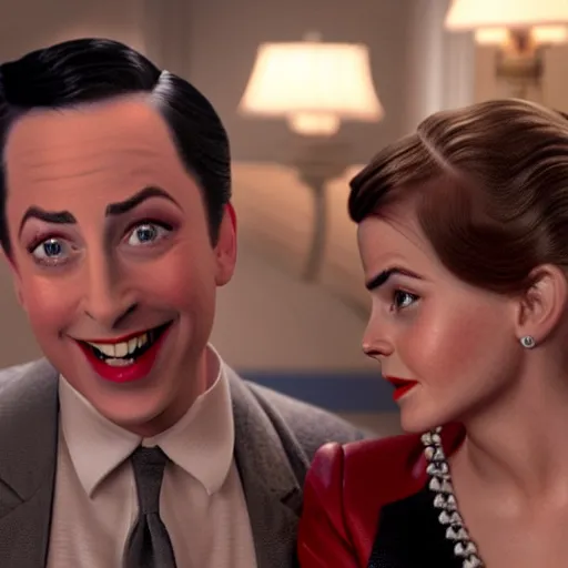 Prompt: pee wee herman starring in the movie titanic with emma watson, movie still, 8 k